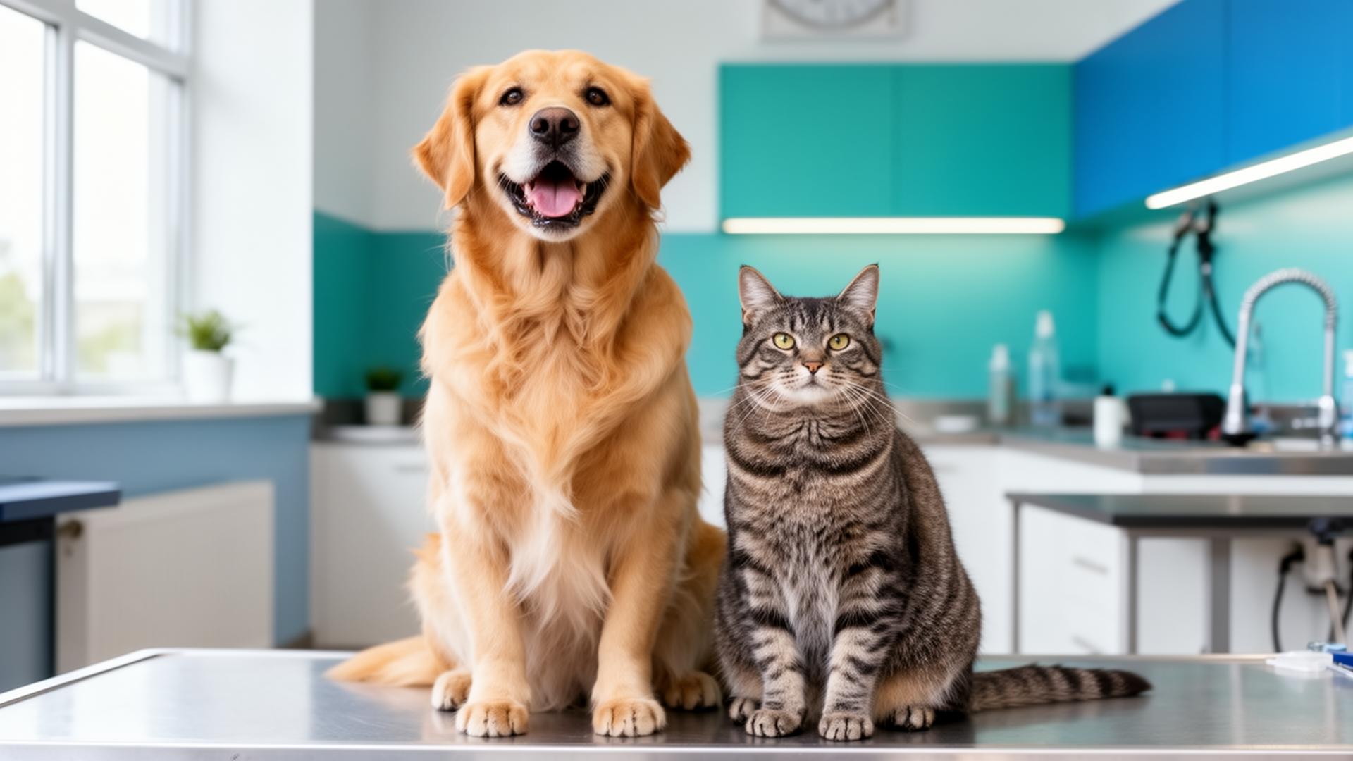 Cão e gato monitorados em pet shop